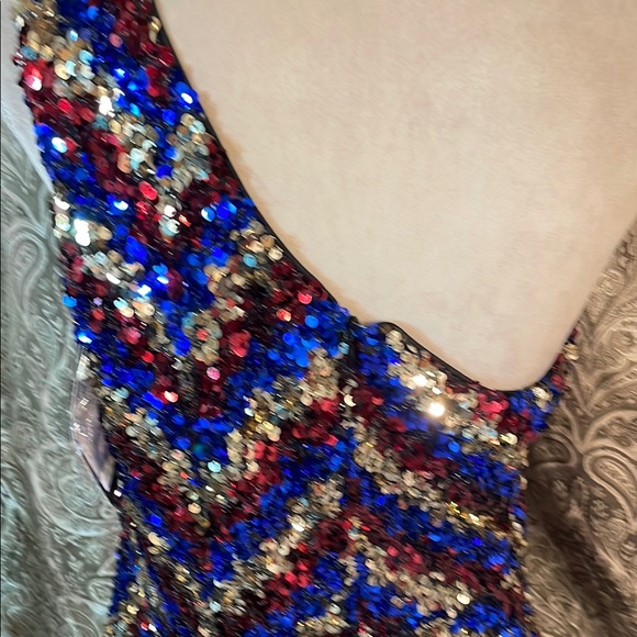 Glamorous One-Shoulder Sequin Dress - Blue and Red - Picture 8 of 12